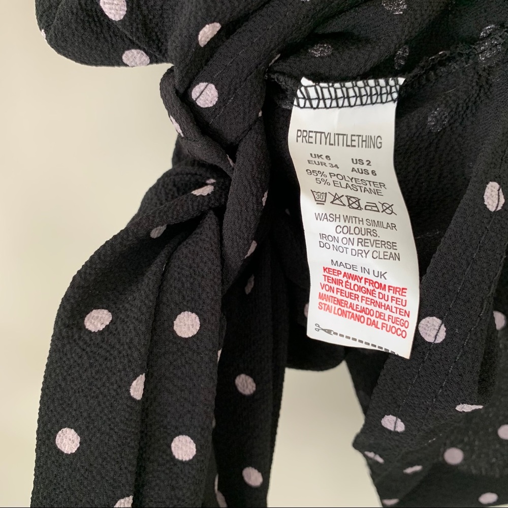 Pretty Little Thing Polka Dot Crop Wrap Black Top - Picture 5 of 6